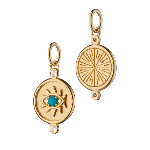 Protect Turquoise and Diamond Eye Charm in 18K Yellow Gold