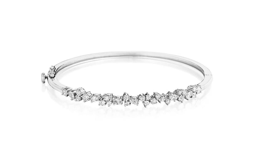 Stardust 1.62ct Round Marquise Oval and Pear Diamond Cluster Bangle Bracelet in 18K White Gold
