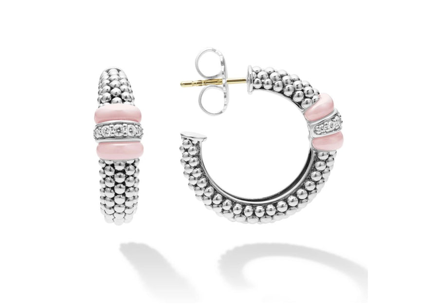 Pink Caviar 0.21ct Diamond 23mm Hoop Earrings in Sterling Silver and Ceramic