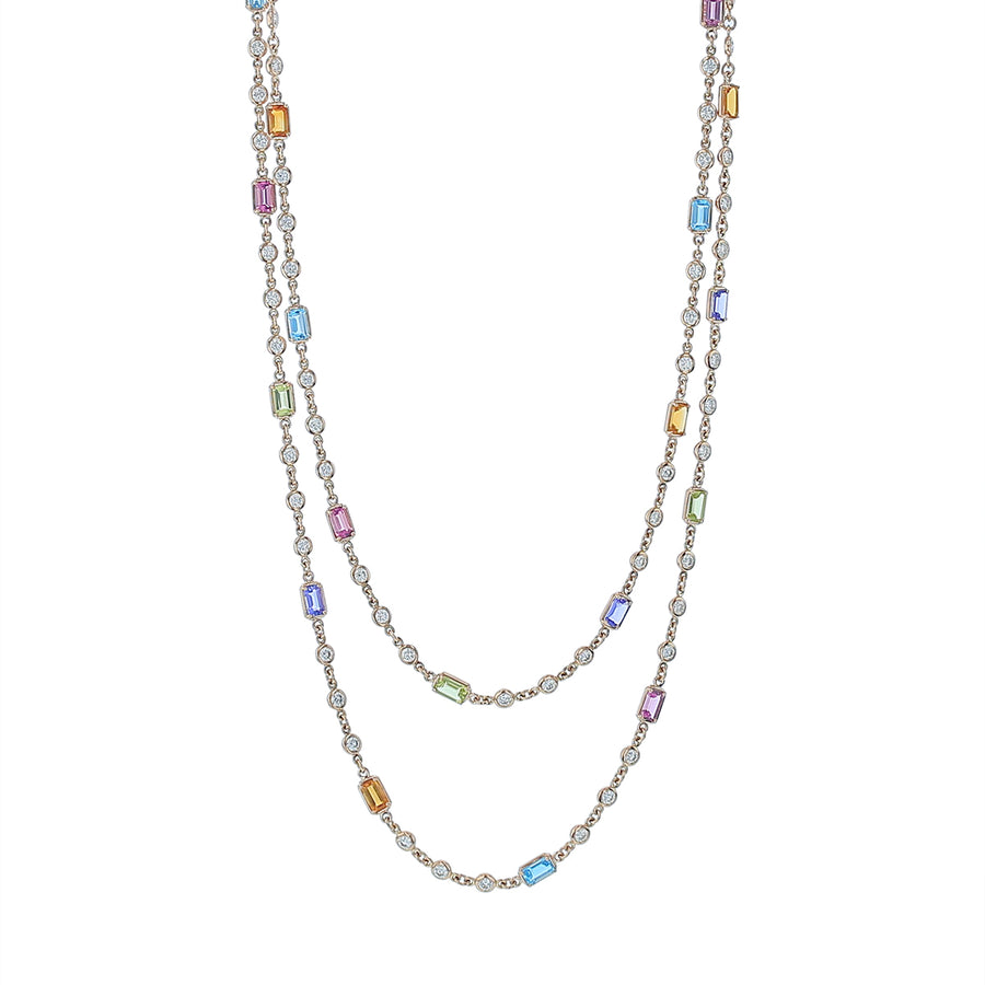 4.10ct Diamond and 7.13ct Mixed Stone Eyelet Necklace in 18K Rose Gold, 34"
