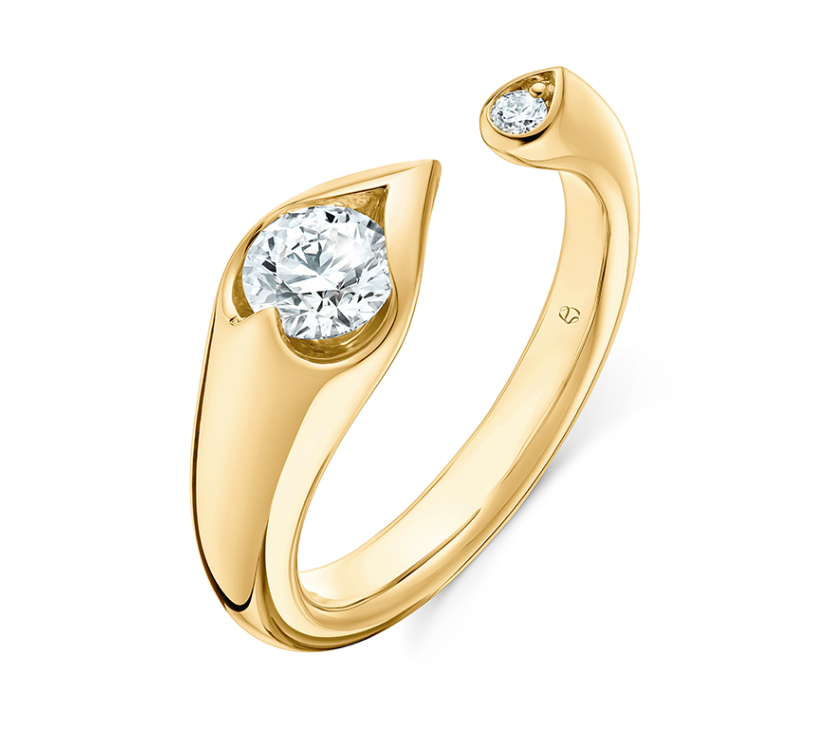 Open Droplet Diamond Ring in 18K Yellow Gold, Size 6.5