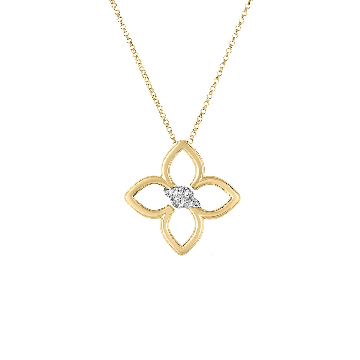 Cialoma Diamond Flower Pendant in 18K Yellow Gold, 18in