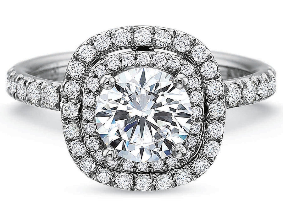 Extraordinary 0.72ct Diamond Double Cushion Halo Ring Semi Mount in Platinum