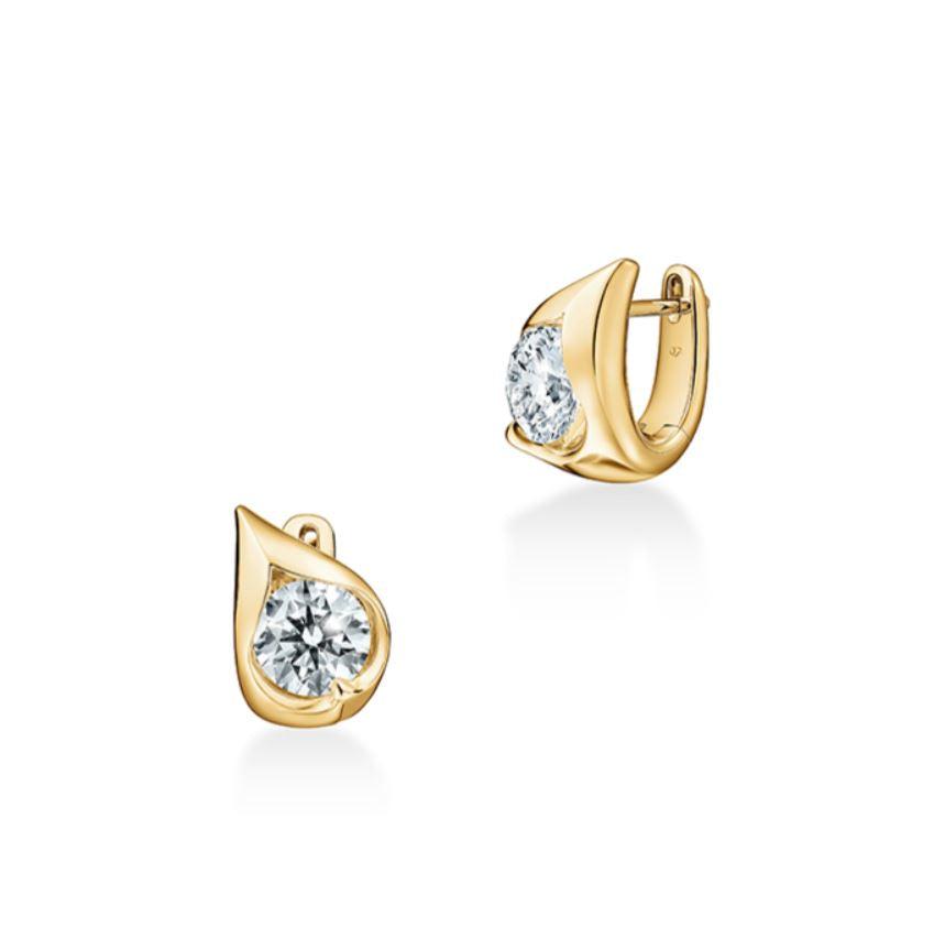 Droplet Diamond Huggie Hoop Earrings in 18K Yellow Gold