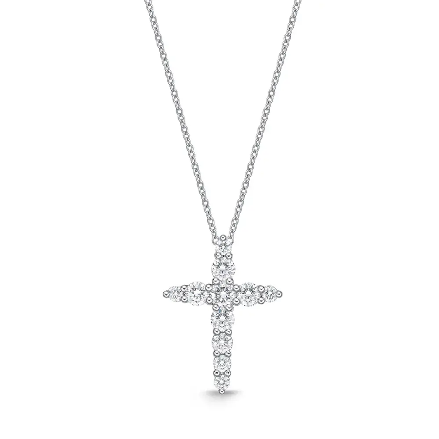 Graduated 0.36-0.42ct Diamond Cross Pendant in 18K White Gold, 18" chain