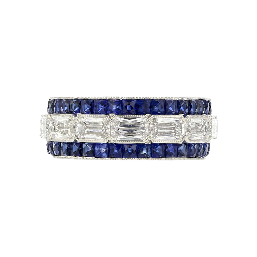 1.48ct Ashoka Diamond and 1.51ct Sapphire East West Partway Band in Platinum