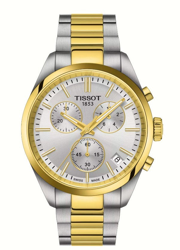 40mm PR 100 Chronograph Watch with Silver Dial in Stainless Steel withYellow Gold PVD, Bracelet
