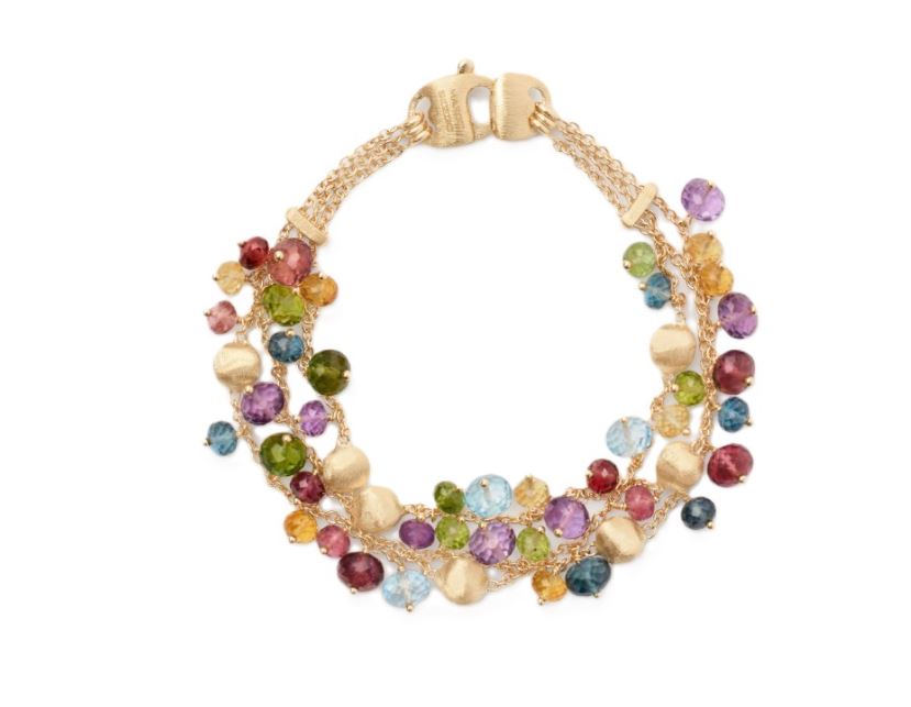 Africa Gemstone Mixed Bead Two Strand Bracelet in 18K Yellow Gold