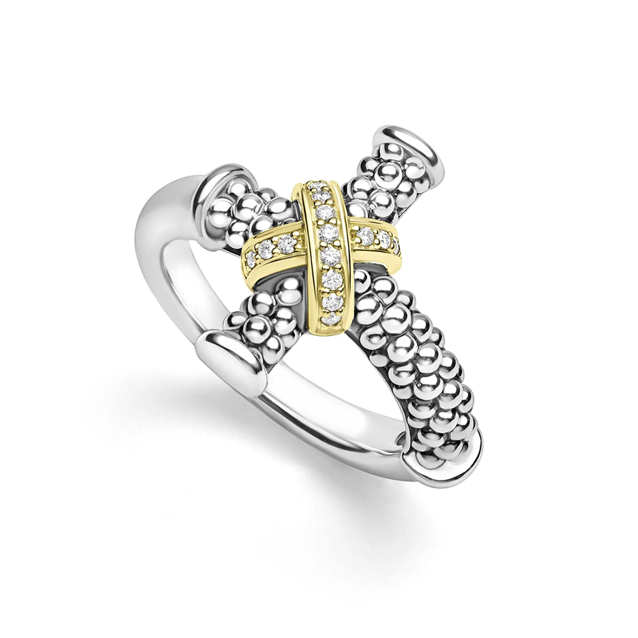 Anthem Diamond 19mm Cross Ring in Sterling Silver and 18K Yellow Gold, size 9