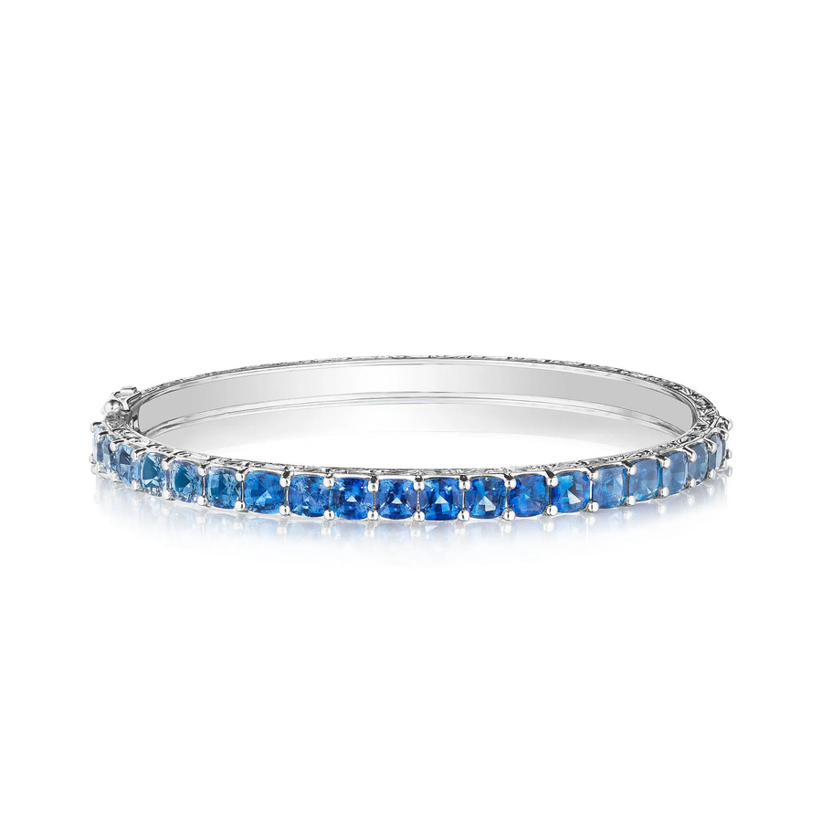 8.40ct Cushion Cut Sapphire Bangle Bracelet in 18K White Gold