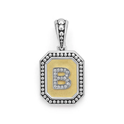 Signature Caviar 0.07ct Diamond Octagon Initial "B" Pendant in 18K Yellow Gold and Sterling Silver, without chain