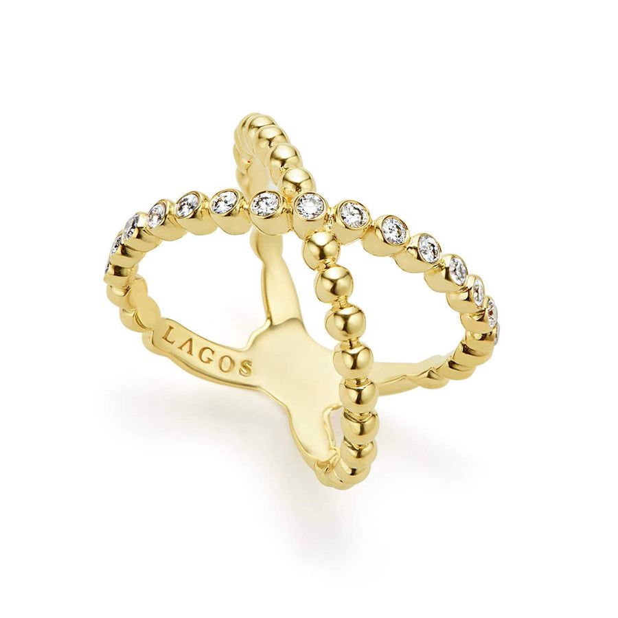 Caviar Gold 0.33ct Diamond X Ring in 18K Yellow Gold, Size 9