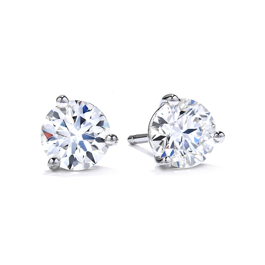 2.513ct Round Brilliant Diamonds 3 Prong Stud Earrings in Platinum