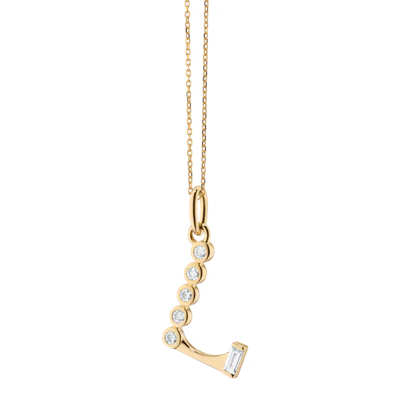 0.39ct Diamond "L" Initial Charm in 18K Yellow Gold, 16-17" chain
