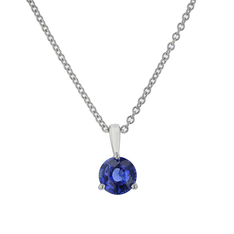 0.87ct Sri Lankan Sapphire Solitaire Pendant in 18K White Gold, 18" chain