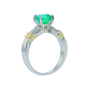 1.35ct Zambian Cushion Emerald and 0.35ct Diamond Ring in 18K Yellow Gold and Platinum, size 6