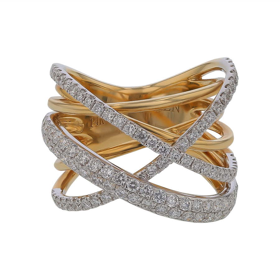 1.32ct Diamond Crossover Ring in 14K Yellow and White Gold, Size 6
