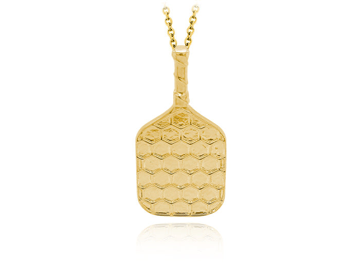 Tiny Treasures Pickle Ball Racket Pendant in 18K Yellow Gold, on 18" chain