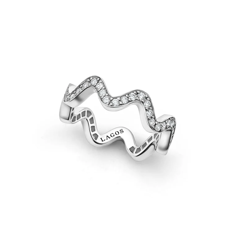 Caviar Spark 0.68ct Diamond Wave Eternity Ring in Sterling Silver, size 6