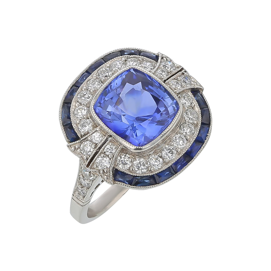 Sapphire and Diamond Ring in Platinum, Size 6.75