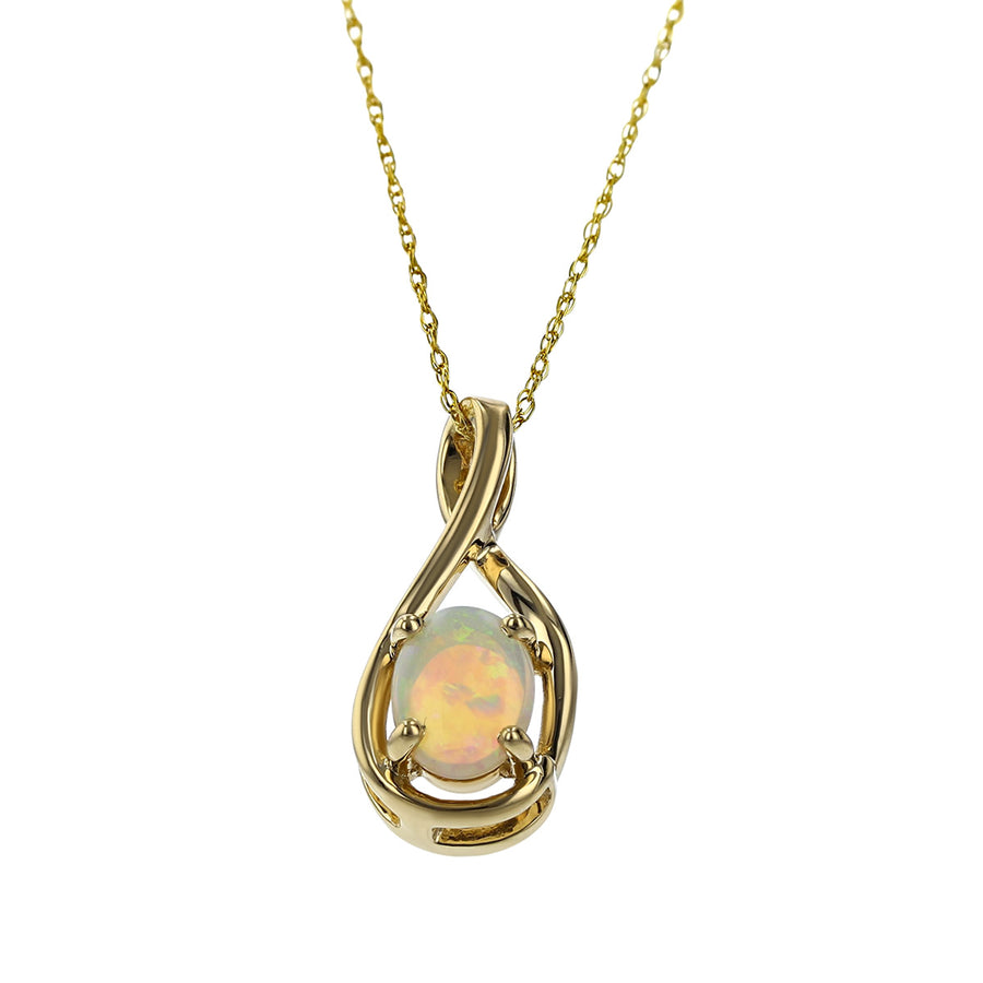 Oval Cabchon White Australian White Opal Pendant in 14K Yellow Gold, 18"