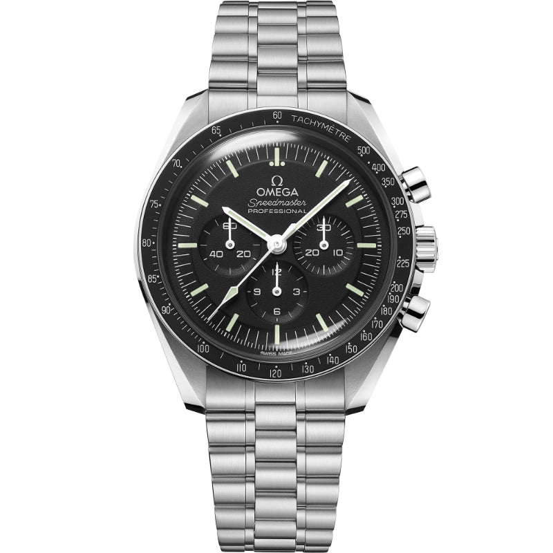 42mm Omega Speedmaster Watch with Black Dial in Stainless Steel, Bracelet