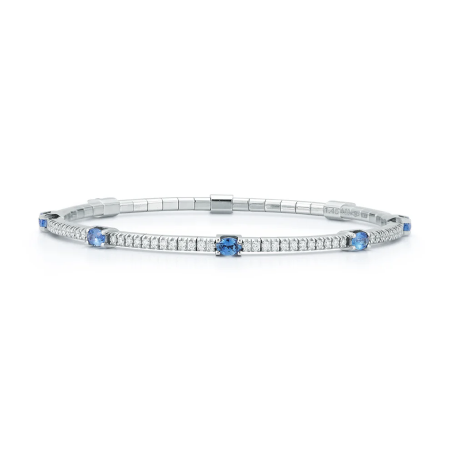 1.45ct Oval Sapphire and 1.00ct Diamond Stretch Tennis Bracelet in 18K White Gold