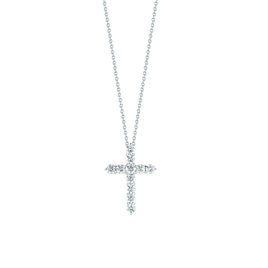 Tiny Treasure Large Diamond Cross Pendant in 18K White Gold, 16in