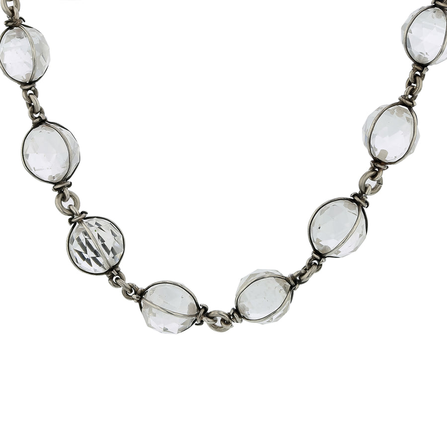 Pool of Light 12.8mm Glass Crystal Bead Necklace in Sterling Silver 18"