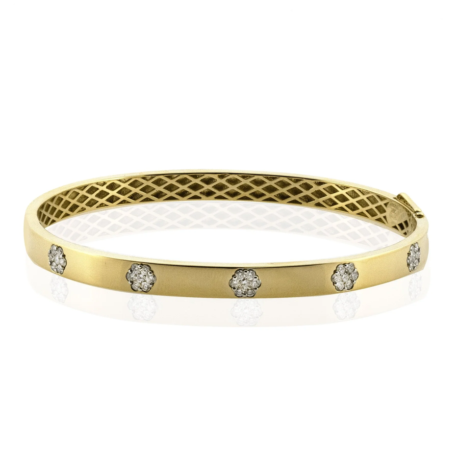 0.47ct Diamond Flower Bangle Bracelet in 18K Yellow Gold