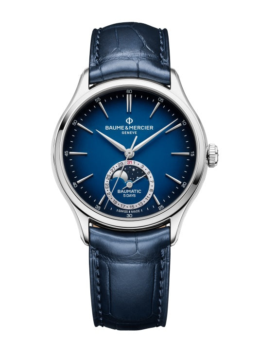 39mm Clifton Moon Phase Automatic Watch with Blue Dial in Stainless Steel, Strap
