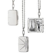 Sun Moon and Star 0.18ct White Sapphire Rectangle Locket in Sterling Silver, 30-32" chain