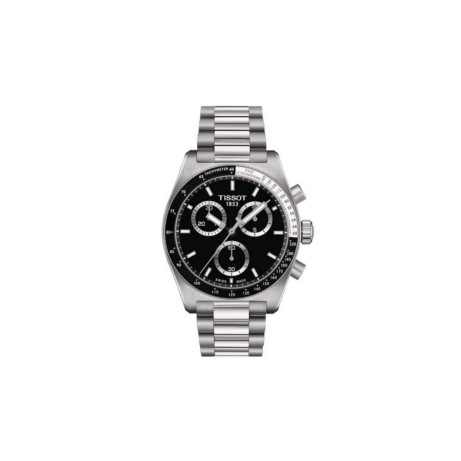 40mm T-Sport PR516 Chronograph Watch with Black Dial in Stainless Steel, Bracelet
