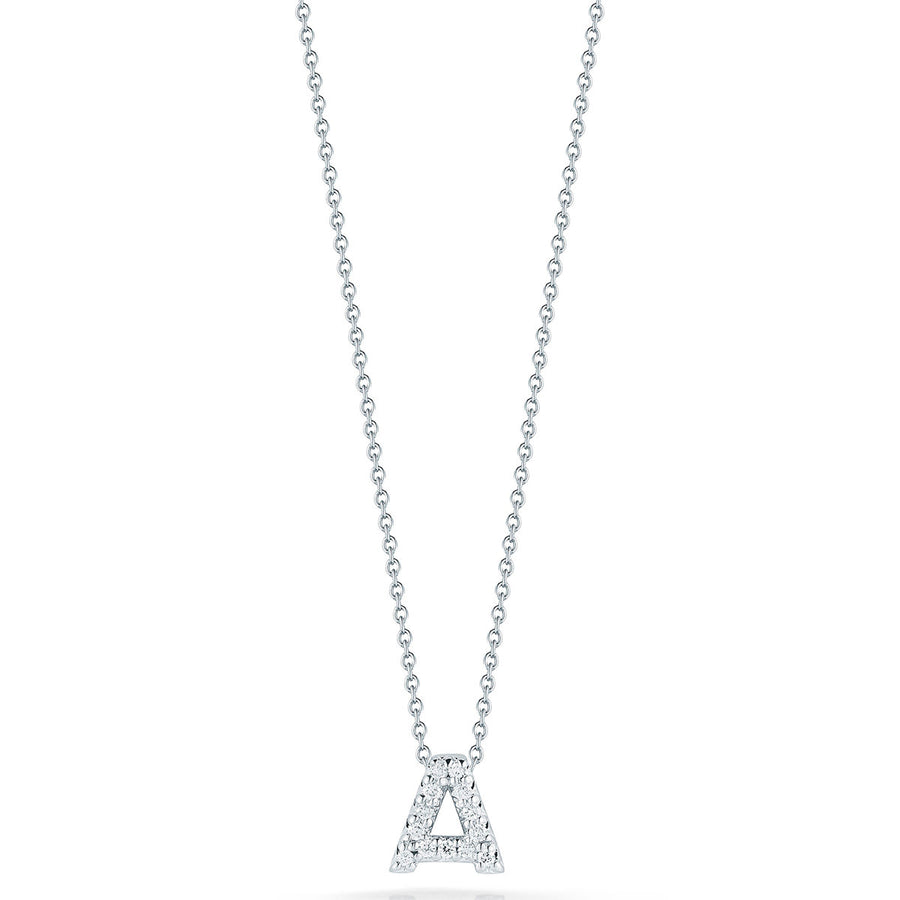 Tiny Treasures 0.06ct Diamond Love Letter "A" Pendant in 18K White Gold, 16-18" chain