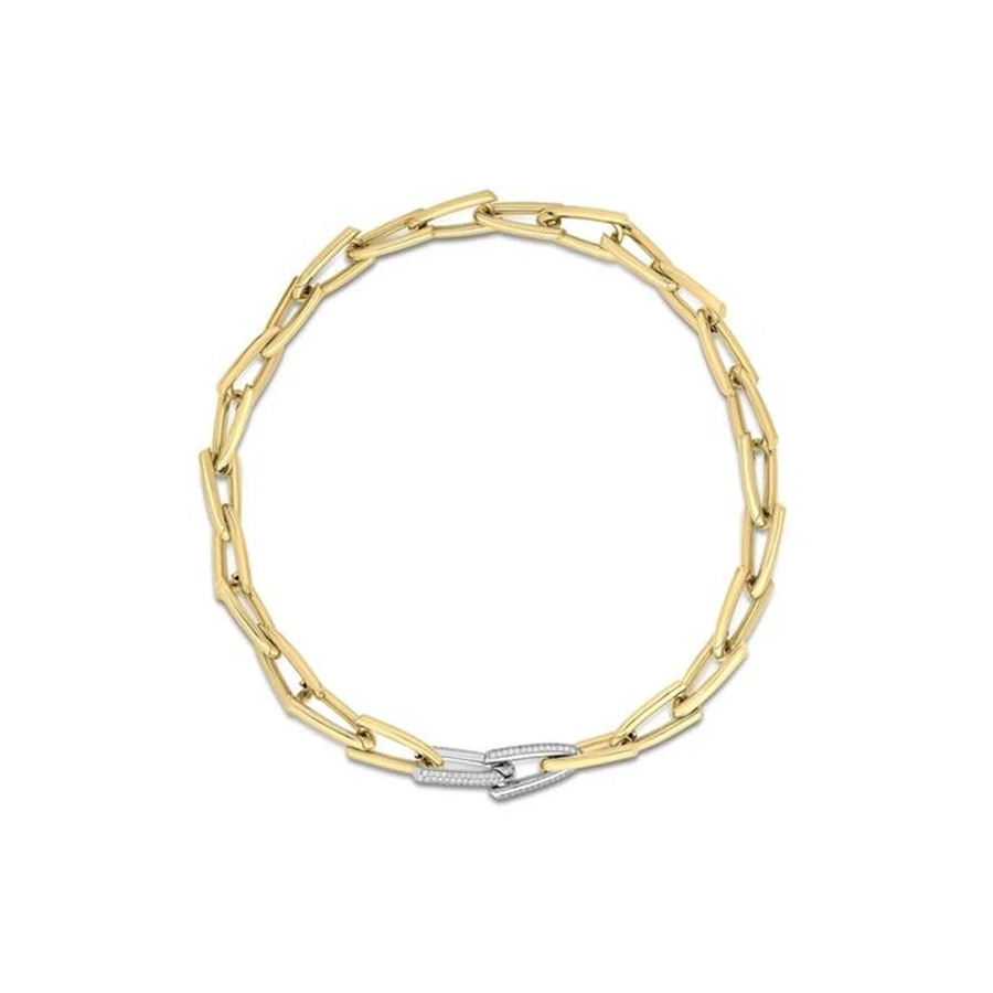 Designer Gold 1.55ct Diamond Link Necklace in 18K White and Yellow Gold