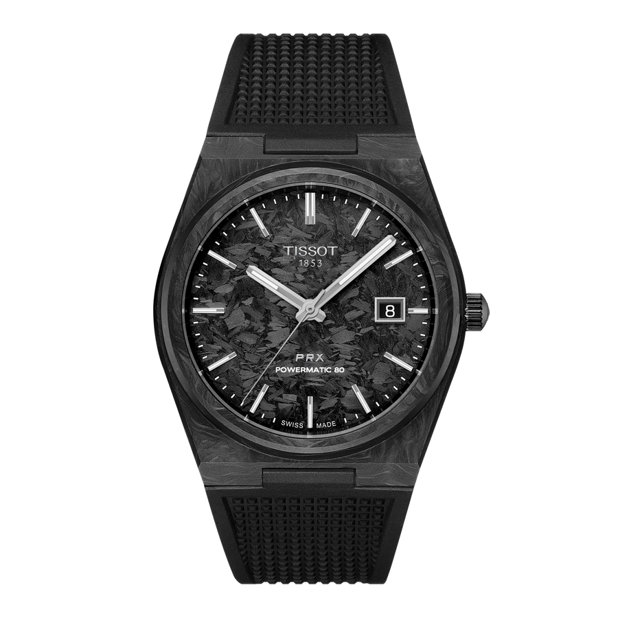 40.5mm PRX Powermatic 80 Watch with Black Carbon Dial in Forged Carbon, Strap