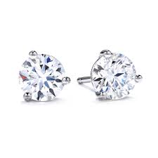 Round Brilliant Hearts On Fire Diamond 3 Prong Stud Earrings in 18K White Gold