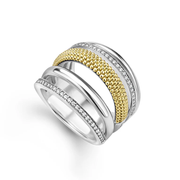 Caviar Lux Diamond 5 Row Ring in 18K Yellow Gold and Sterling Silver, size 7