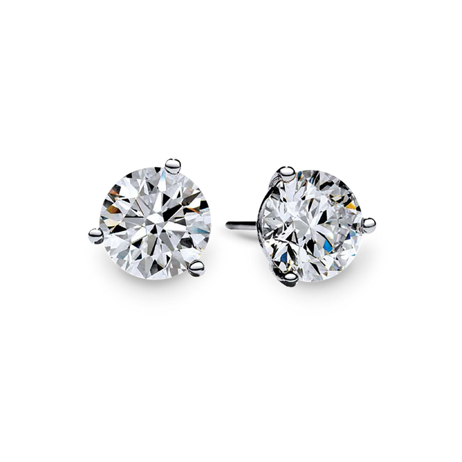1.01ct Fire & Ice Round Brilliant Diamonds 3 Prong Stud Earrings in 18K White Gold