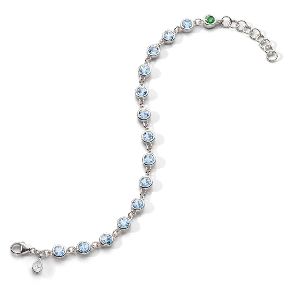 Aquamarine, Tsavorite and White Sapphire Tennis Bracelet in Sterling Silver