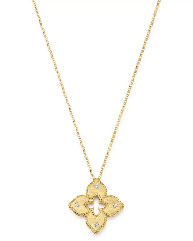 Venetian Princess Flower Diamond Pendant in 18K Yellow Gold, 18in