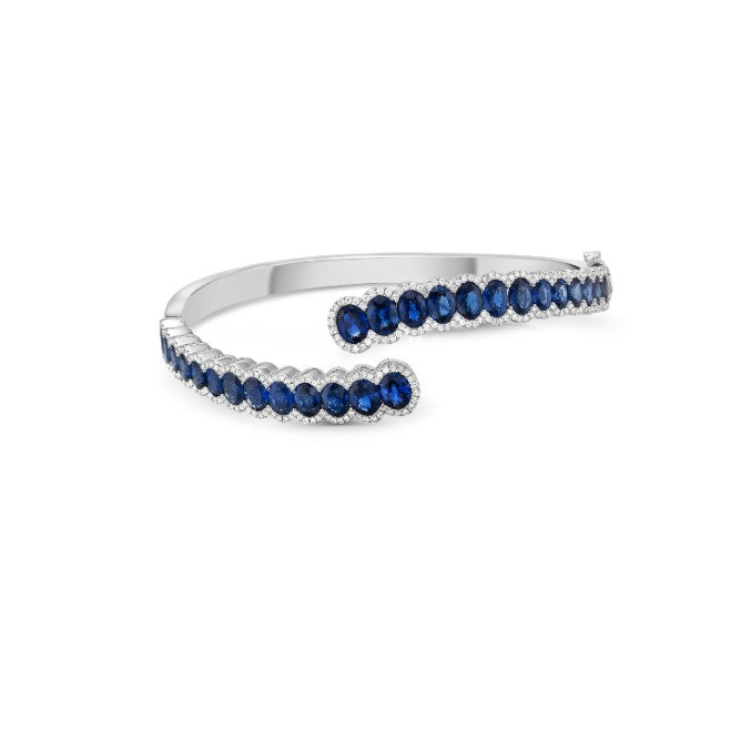 8.86ct Oval Blue Sapphire and 0.67ct Diamond Bypass Bracelet in 18K White Gold