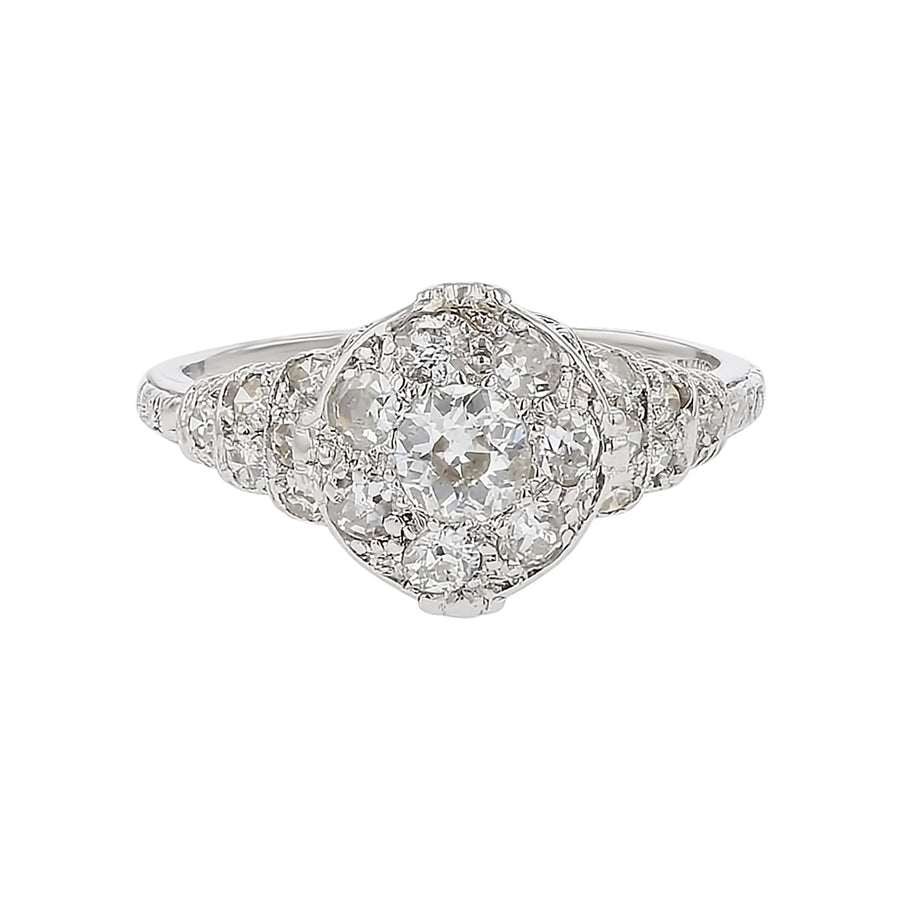 0.24ct Platinum old European cut diamond with 0.44ct. single cut diamonds Art Deco ring, size 6