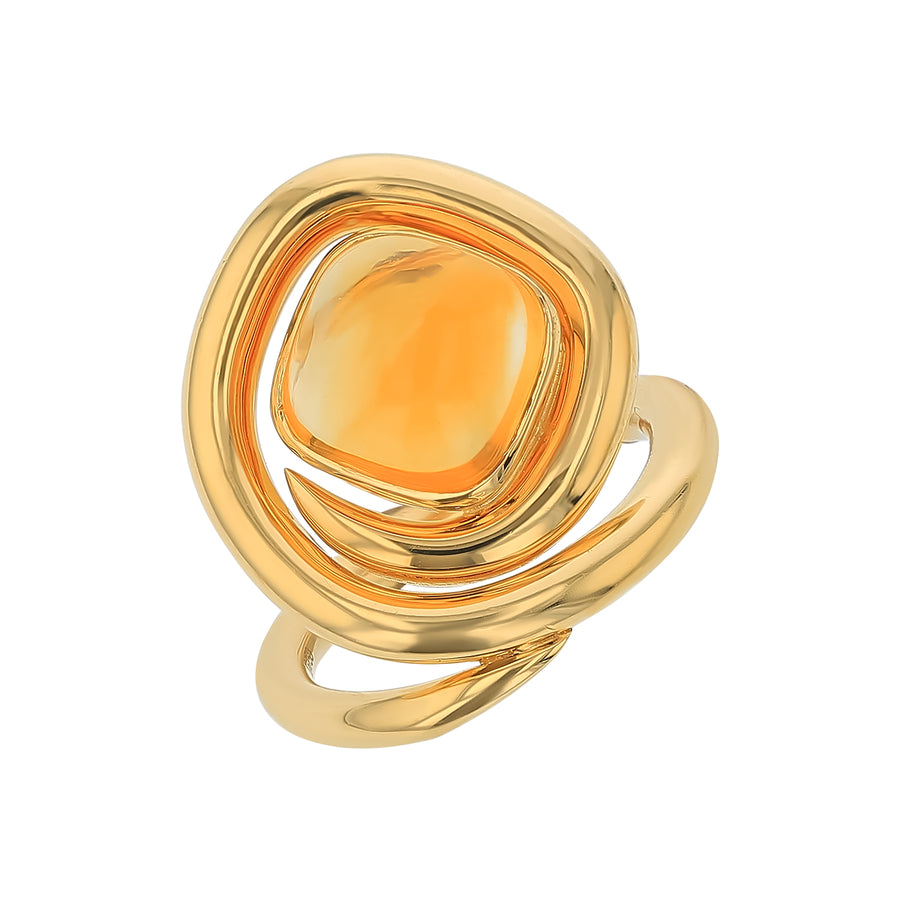 60.8ct Cushion Citrine Maze Ring in 18K Yellow Gold, Size 7