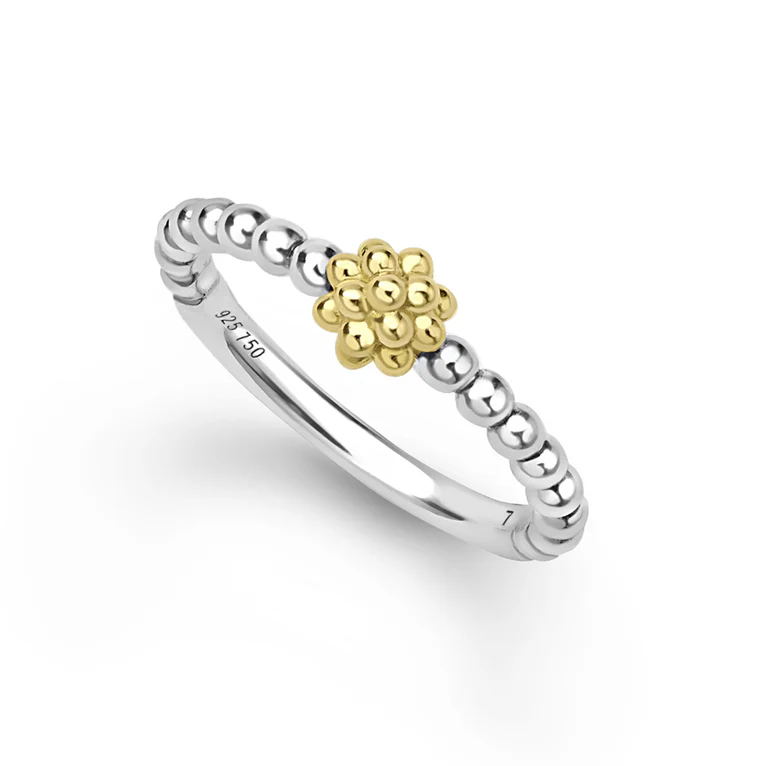 Caviar Icon 5mm Two-Tone Bead Ring in Sterling Silver and 18K Yellow Gold, size 6