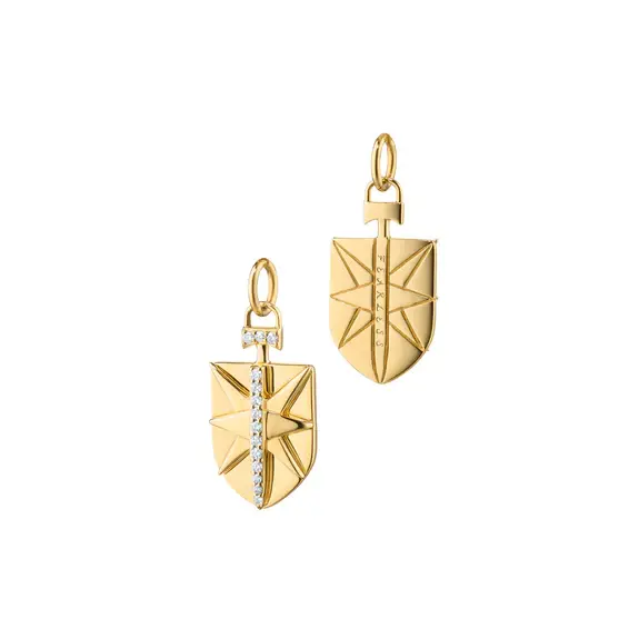 Diamond Mini "Fearless" Shield Charm in 18K Yellow Gold