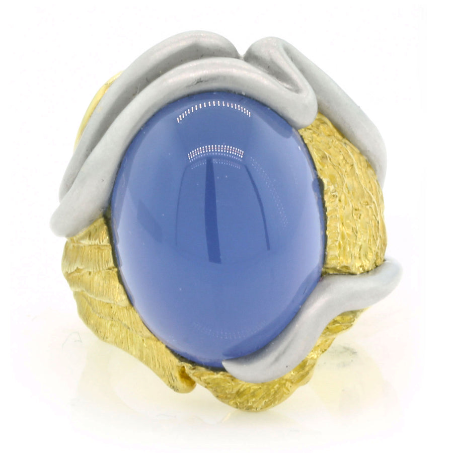 Oval Cabochon Chalcedony Ring in Platinum and 18K Yellow Gold