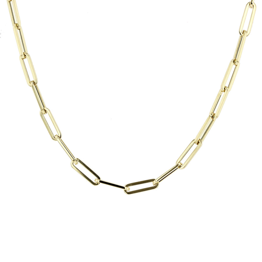 Designer Gold Long Thin Paperclip Link Chain Necklace in 18K Yellow Gold, 33"