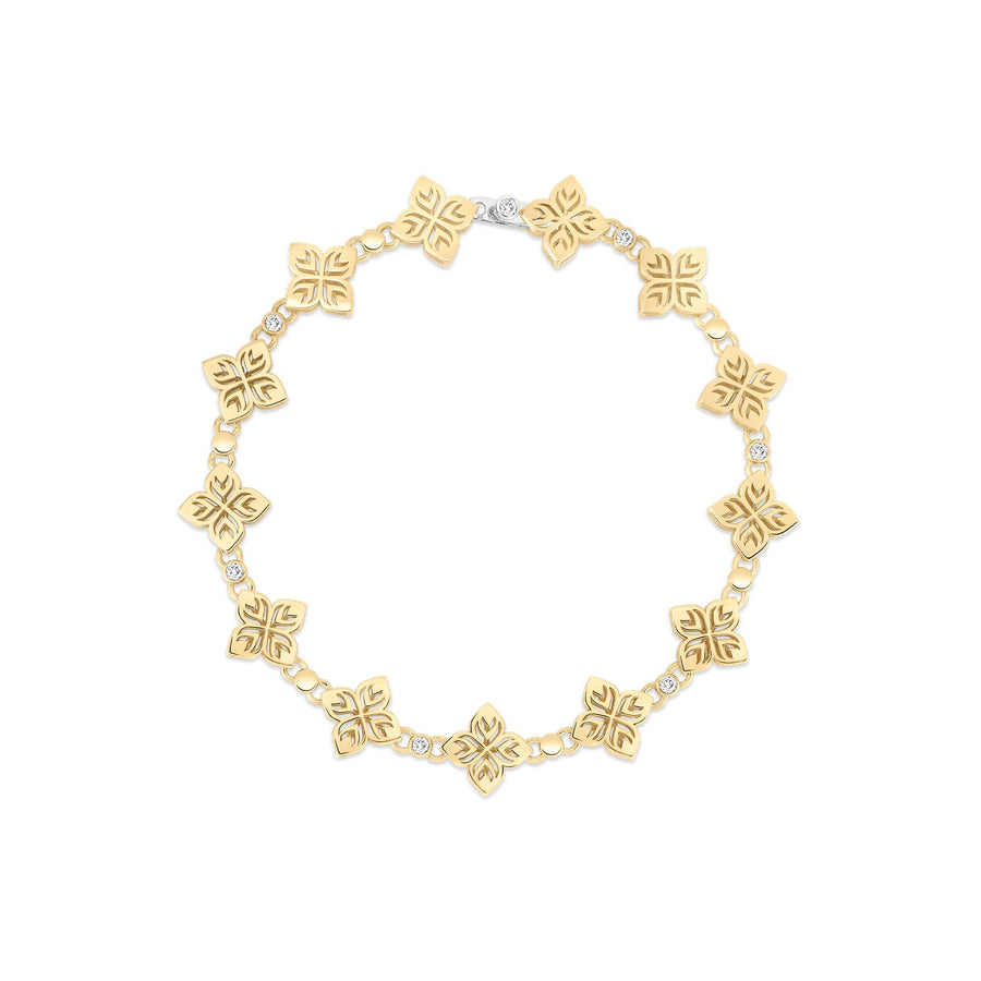 Arabesque 0.10ct Diamond and Flower Station Bracelet in 18K Yellow Gold