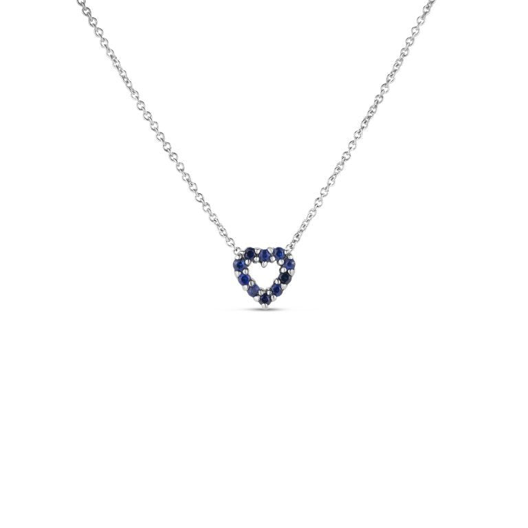Tiny Treasures 0.10Ct Diamond and 0.10Ct Sapphire Reversible Heart Pendant on Chain in 18k White Gold, 18in